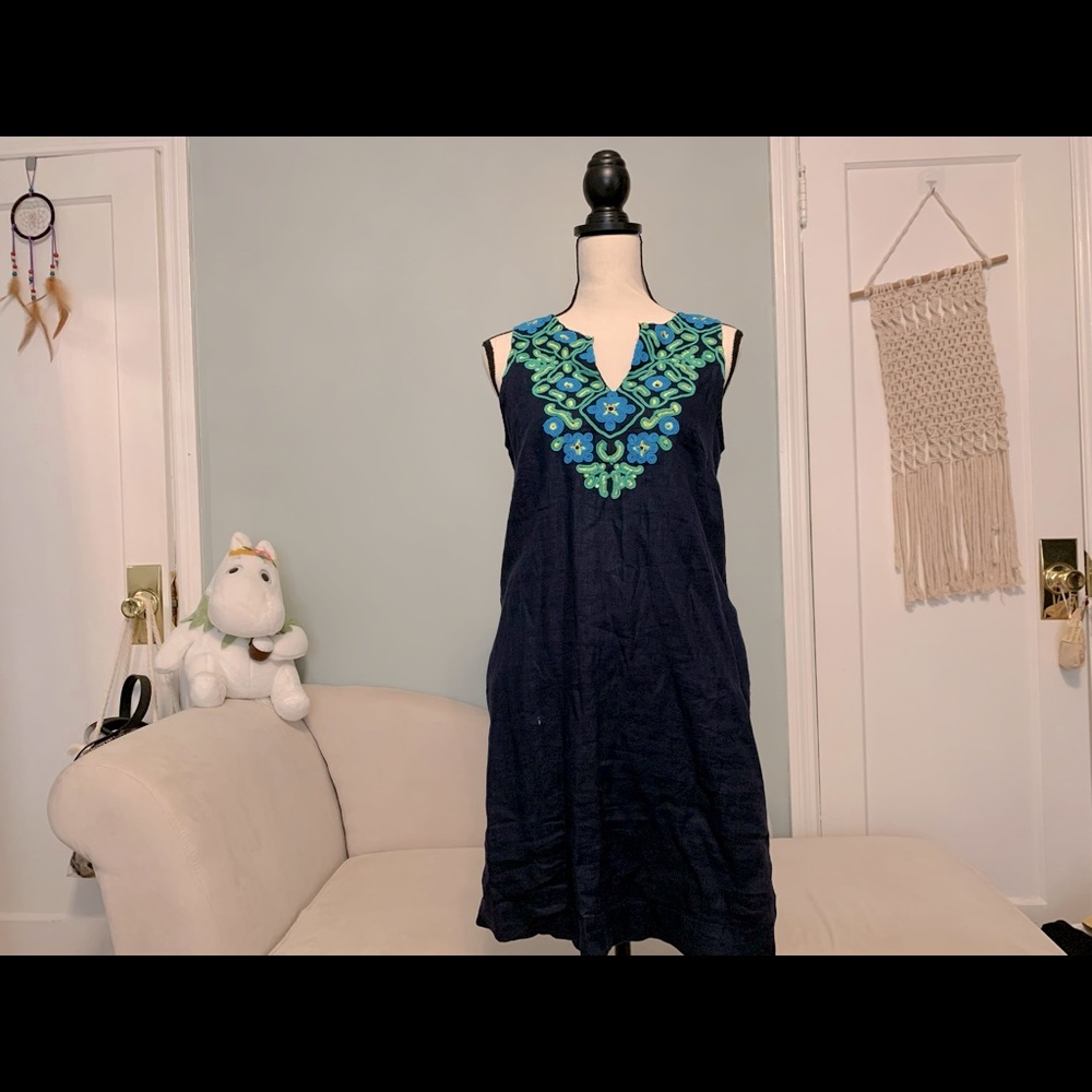 J. crew linen shift dress with embroidery